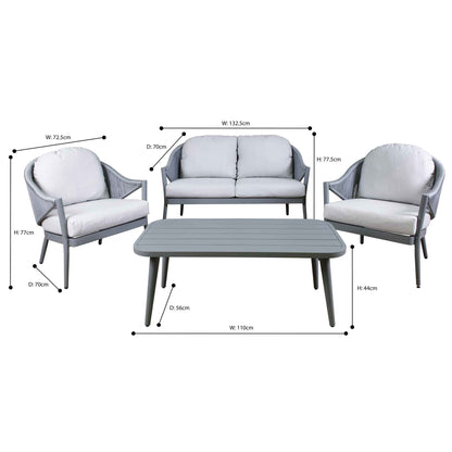 Echo 4 Piece Aluminium Outdoor Sofa Set, Grey - DG59