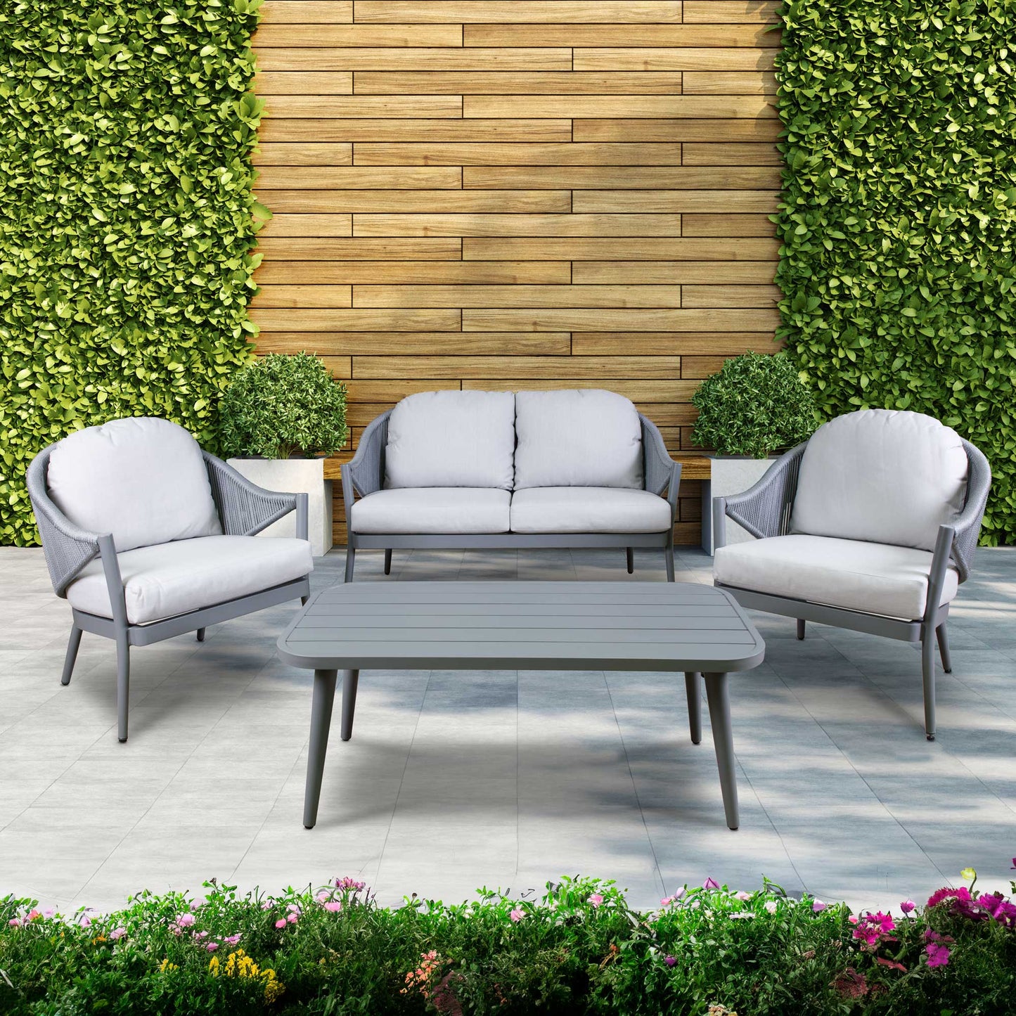 Echo 4 Piece Aluminium Outdoor Sofa Set, Grey - DG59