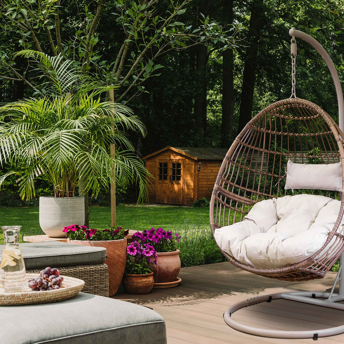 Egg Hanging Single Swing Chair, Wicker Rattan Basket & Steel Frame - DG60