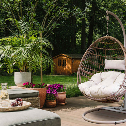 Egg Hanging Single Swing Chair, Wicker Rattan Basket & Steel Frame - DG60