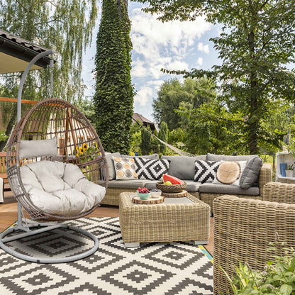 Egg Hanging Single Swing Chair, Wicker Rattan Basket & Steel Frame - DG60