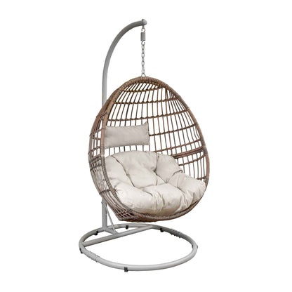Egg Hanging Single Swing Chair, Wicker Rattan Basket & Steel Frame - DG60