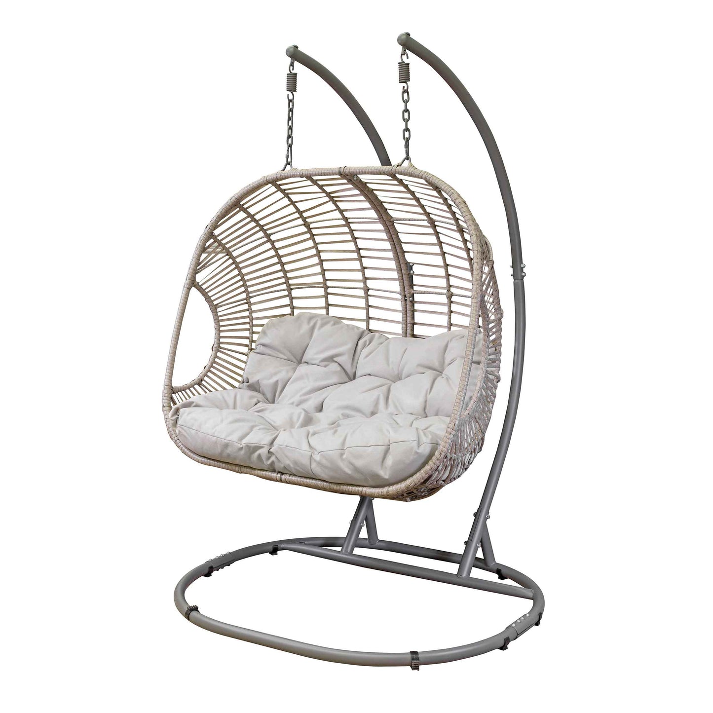Egg Hanging Double Swing Chair, Wicker Rattan Basket & Steel Frame - DG61