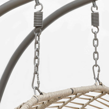 Egg Hanging Double Swing Chair, Wicker Rattan Basket & Steel Frame - DG61