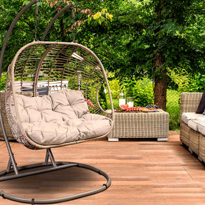 Egg Hanging Double Swing Chair, Wicker Rattan Basket & Steel Frame - DG61