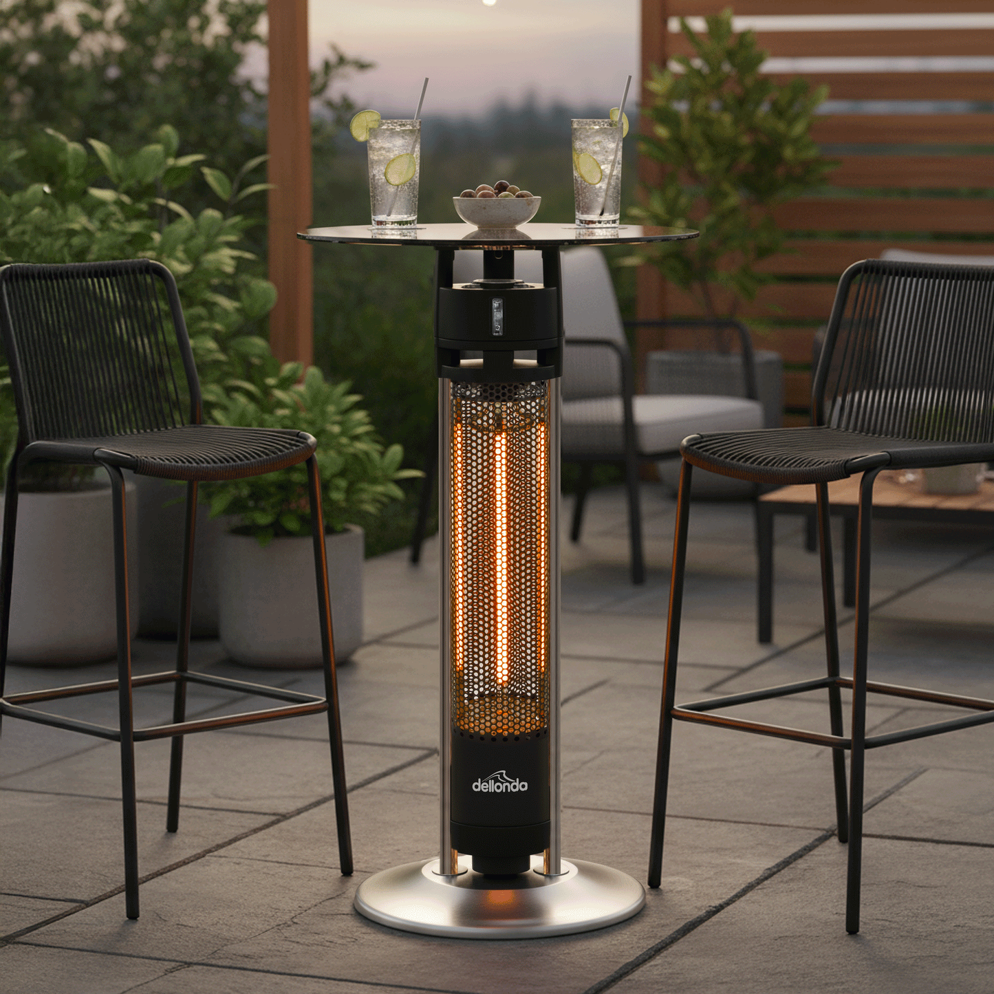 95cm Bistro Bar Table with 1600W Patio Heater, Black/Stainless Steel - DG63