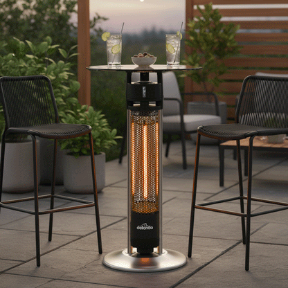 95cm Bistro Bar Table with 1600W Patio Heater, Black/Stainless Steel - DG63