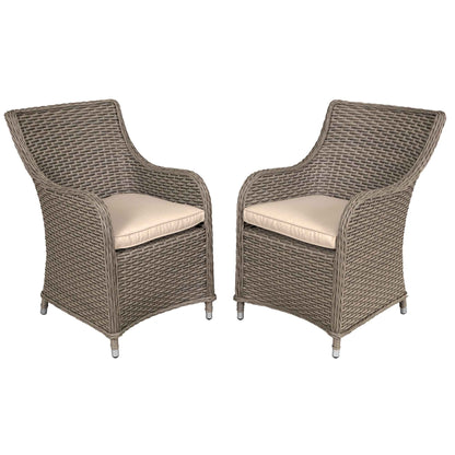 Chester Rattan Wicker Garden Dining Chairs with Cushions, Brown - DG64