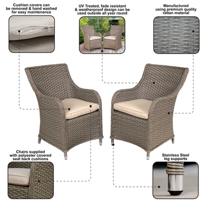 Chester Rattan Wicker Garden Dining Chairs with Cushions, Brown - DG64