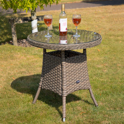 Chester Rattan Wicker Outdoor Bistro Table with Tempered Glass Top, Brown - DG65