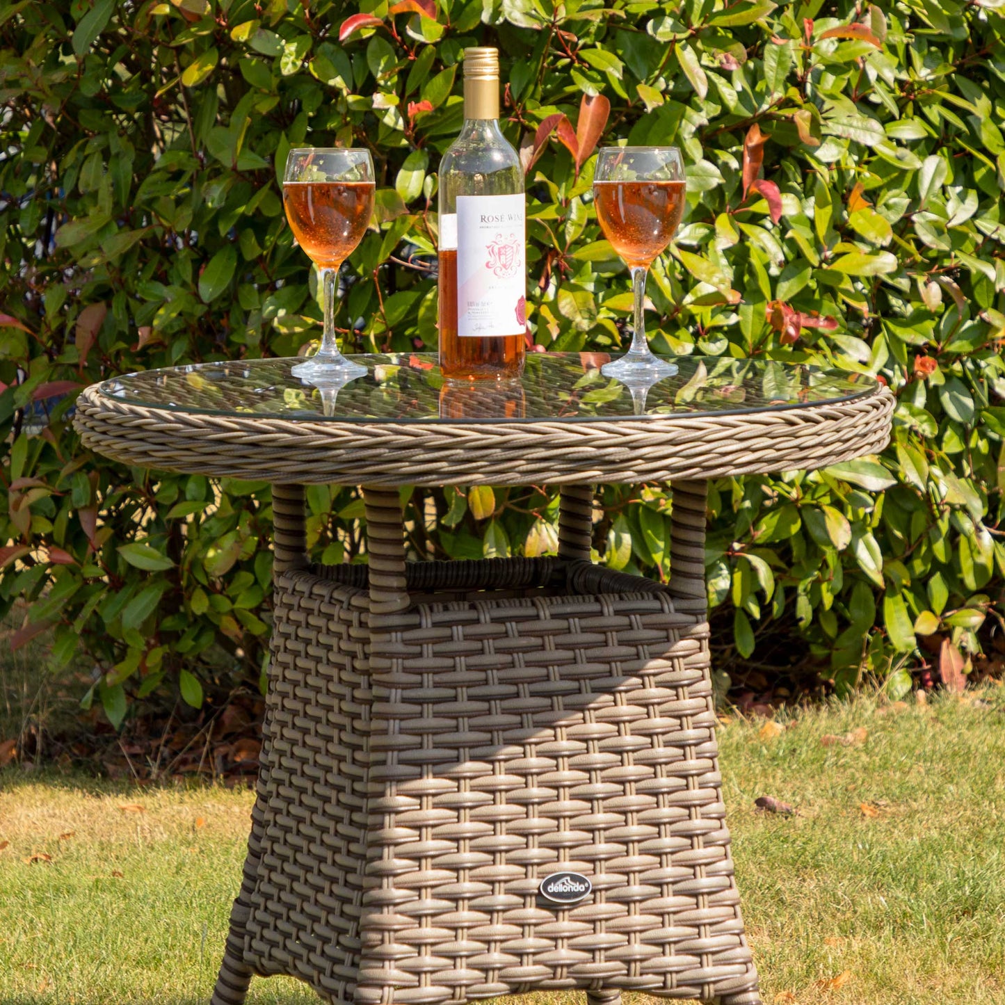 Chester 3 Piece Rattan Wicker Outdoor Dining Set with Tempered Glass Table Top, Brown - DG86