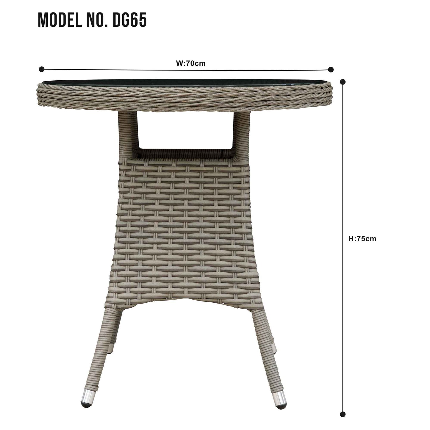 Chester Rattan Wicker Outdoor Bistro Table with Tempered Glass Top, Brown - DG65