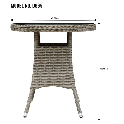 Chester Rattan Wicker Outdoor Bistro Table with Tempered Glass Top, Brown - DG65
