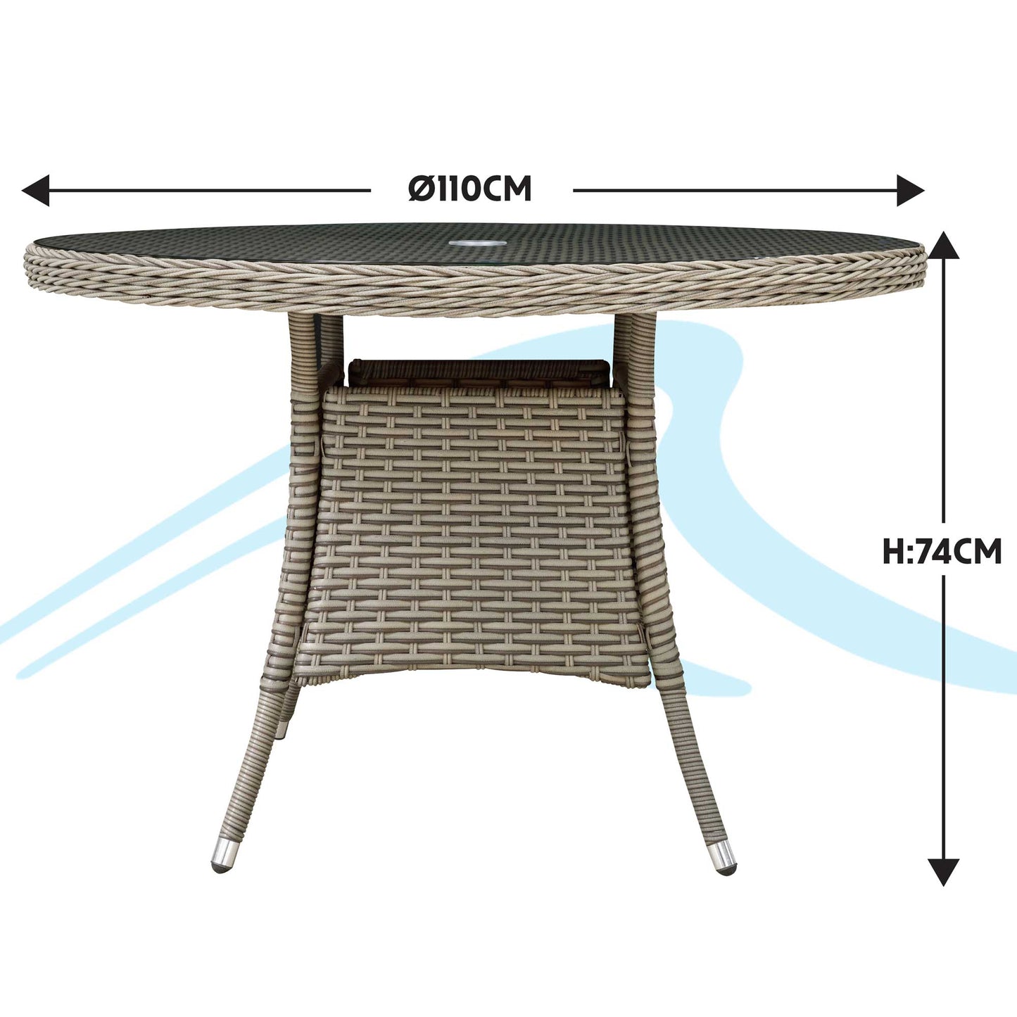 Chester Rattan Wicker Outdoor Dining Table with Tempered Glass Top - Brown - DG66