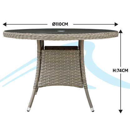 Chester Rattan Wicker Outdoor Dining Table with Tempered Glass Top - Brown - DG66