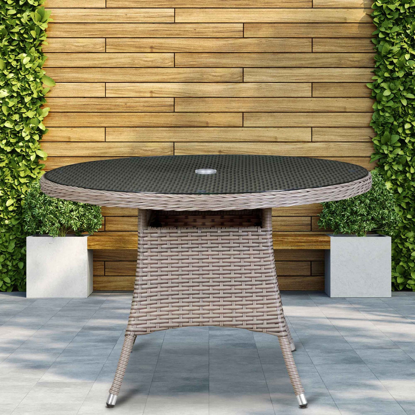Chester Rattan Wicker Outdoor Dining Table with Tempered Glass Top - Brown - DG66