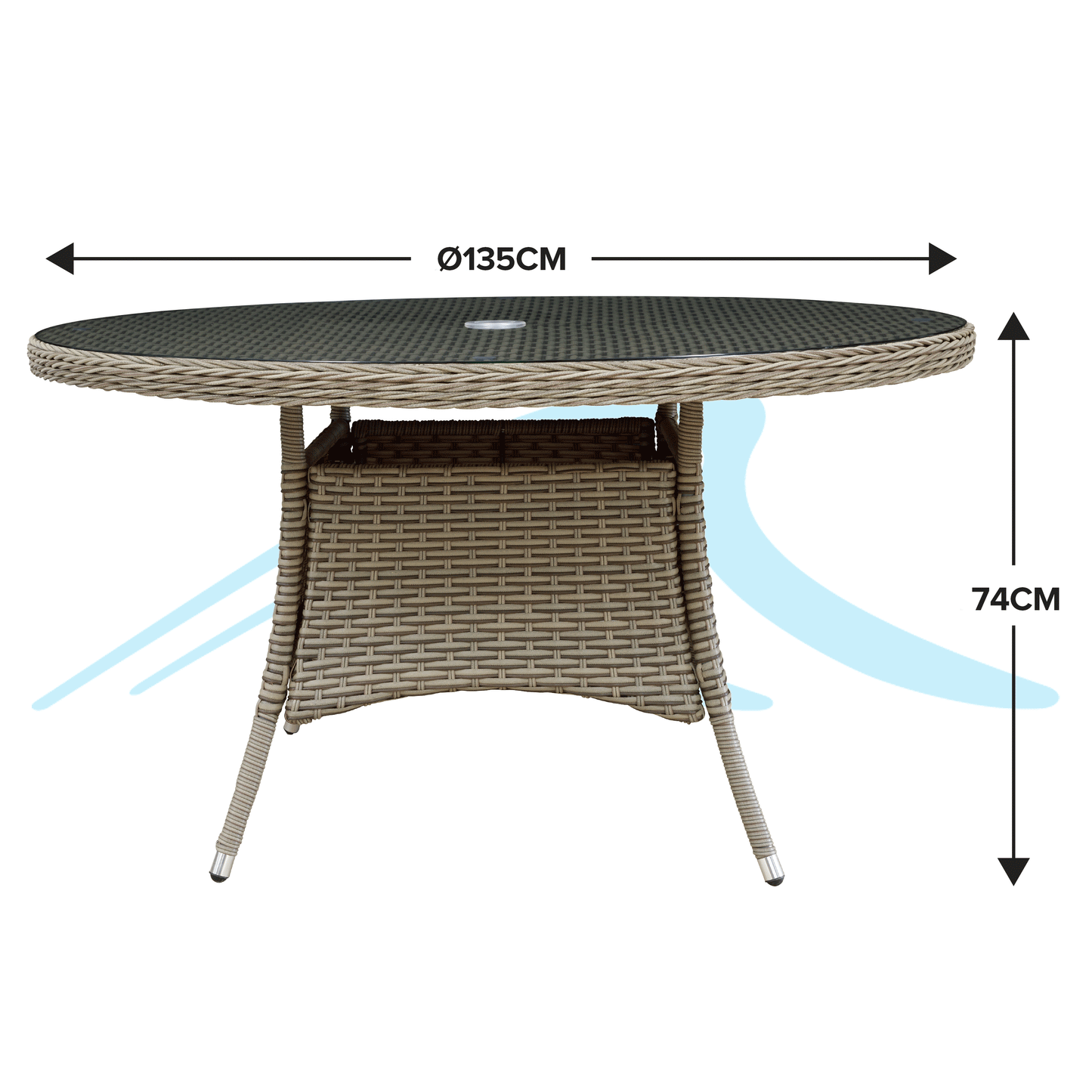 Chester Rattan Wicker Outdoor Dining Table with Tempered Glass Top - DG67