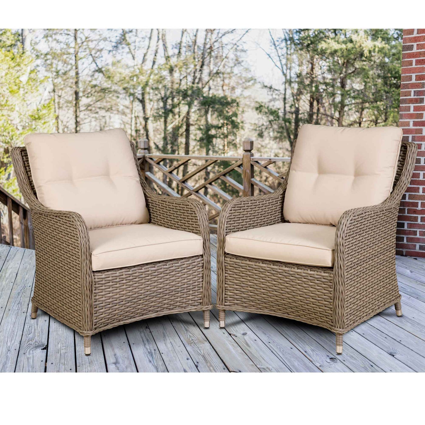 Chester Rattan Wicker Outdoor Lounge Chairs with Cushions - Brown - DG69