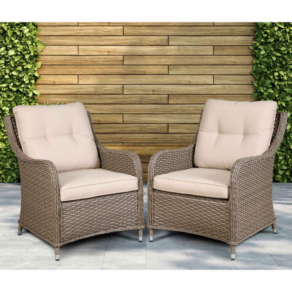 Chester Rattan Wicker Outdoor Lounge Chairs with Cushions - Brown - DG69