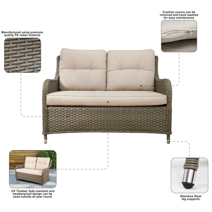 Chester Rattan Wicker Outdoor 2-Seater Sofa with Cushion, Brown - DG70