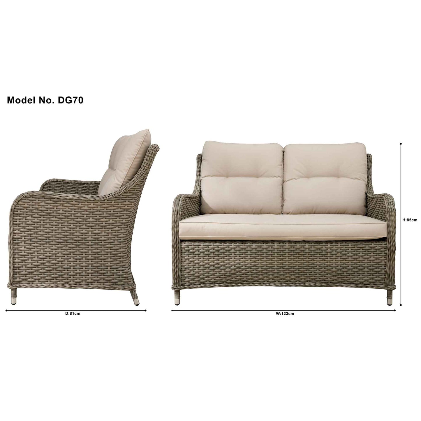 Chester Rattan Wicker Outdoor 2-Seater Sofa with Cushion, Brown - DG70