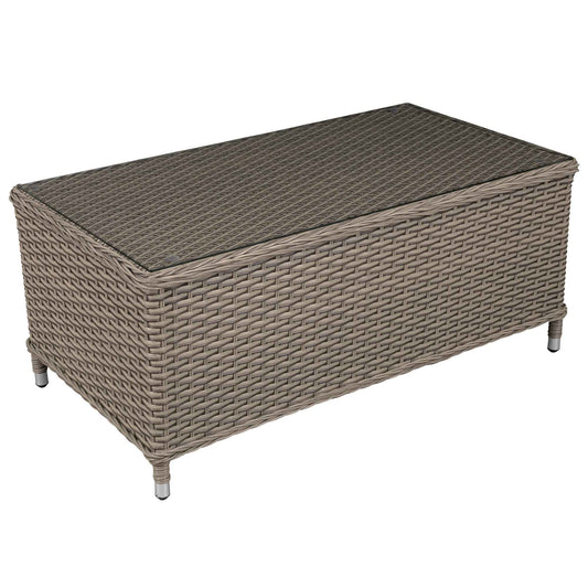 Chester Rattan Wicker Outdoor Coffee Table with Tempered Glass Top, Brown - DG71