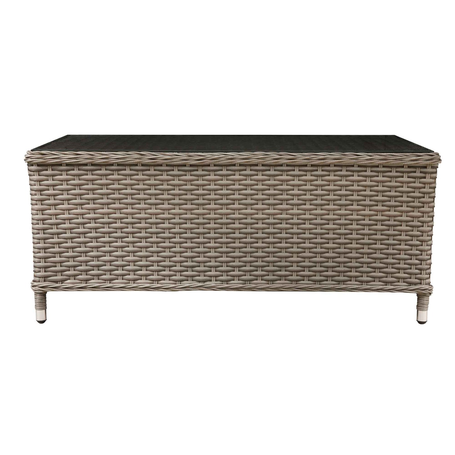 Chester Rattan Wicker Outdoor Coffee Table with Tempered Glass Top, Brown - DG71
