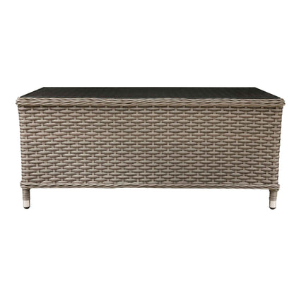 Chester Rattan Wicker Outdoor Coffee Table with Tempered Glass Top, Brown - DG71