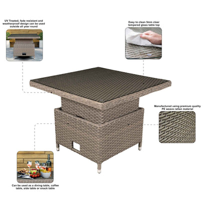 Chester Rattan Wicker Height-Adjustable Outdoor Dining Table - Brown - DG73