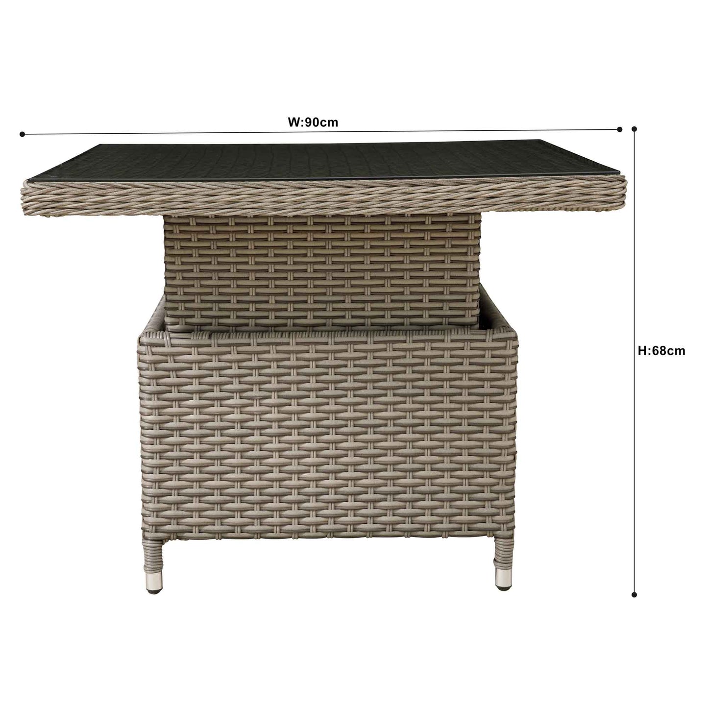 Chester Rattan Wicker Height-Adjustable Outdoor Dining Table - Brown - DG73