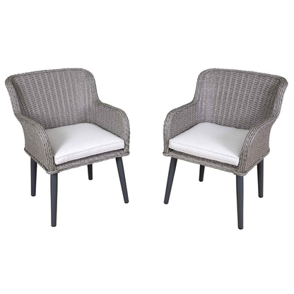 Buxton Rattan Wicker Outdoor Dining Armchair with Cushions, Set of 2, Grey - DG76