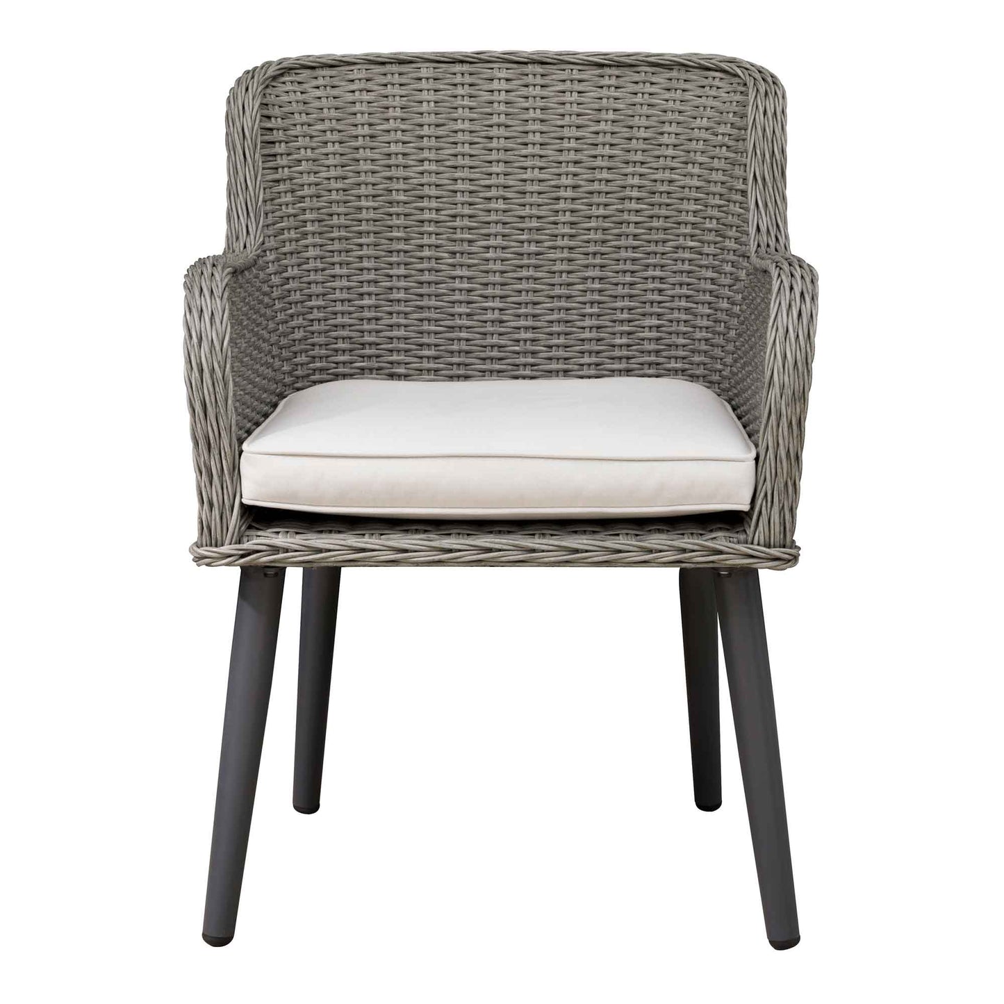 Buxton Rattan Wicker Outdoor Dining Armchair with Cushions, Set of 2, Grey - DG76