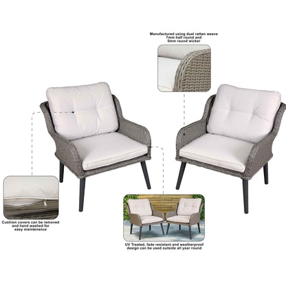 Buxton Rattan Wicker Outdoor Lounge Chairs with Cushion, Grey - DG79