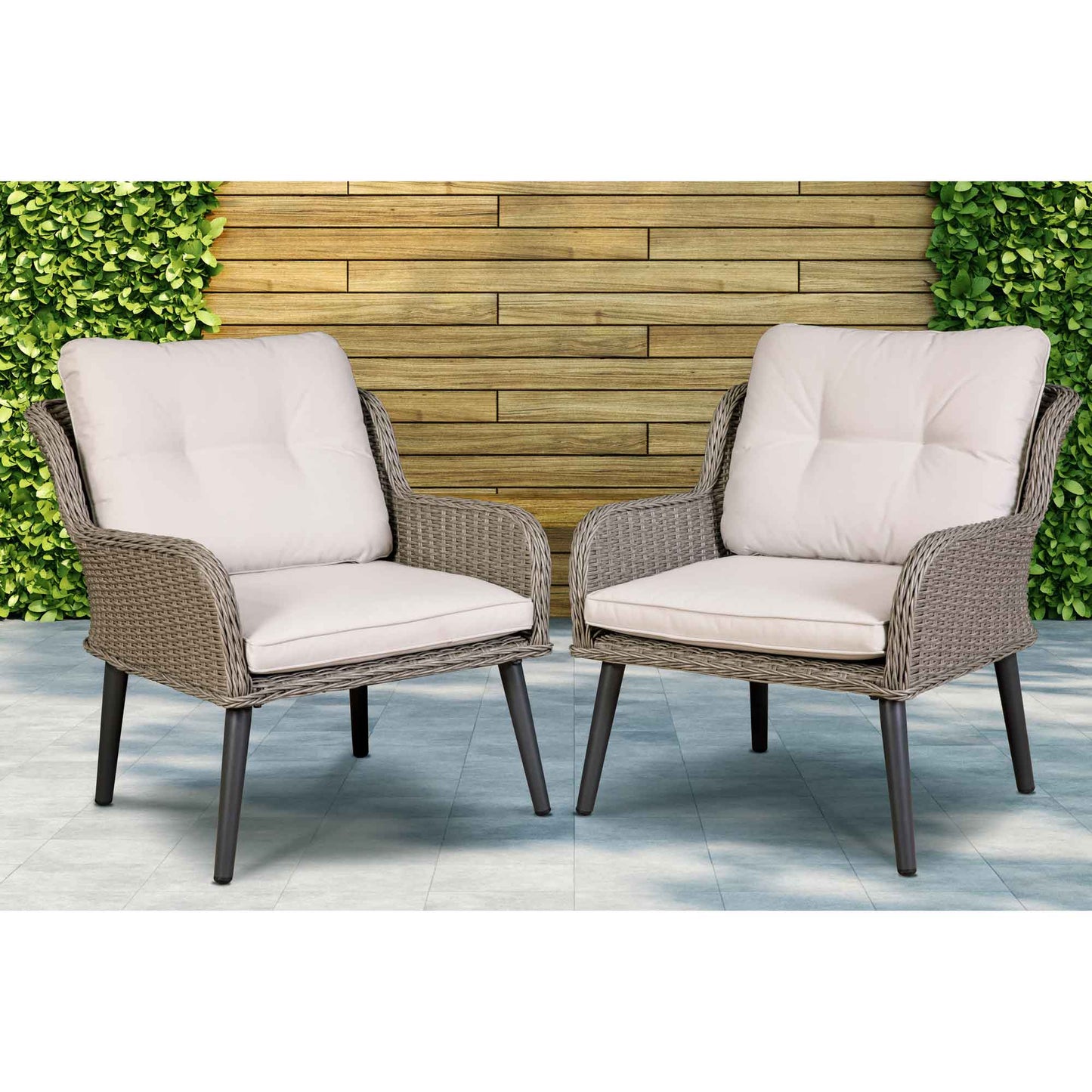 Buxton Rattan Wicker Outdoor Lounge Chairs with Cushion, Grey - DG79