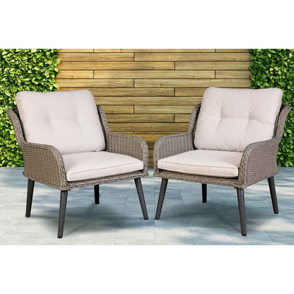 Buxton Rattan Wicker Outdoor Lounge Chairs with Cushion, Grey - DG79