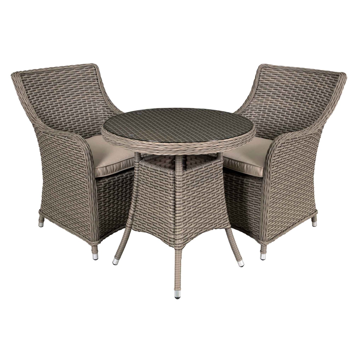 Chester 3 Piece Rattan Wicker Outdoor Dining Set with Tempered Glass Table Top, Brown - DG86