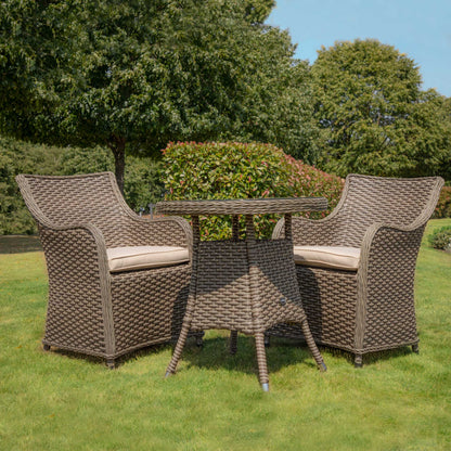 Chester 3 Piece Rattan Wicker Outdoor Dining Set with Tempered Glass Table Top, Brown - DG86