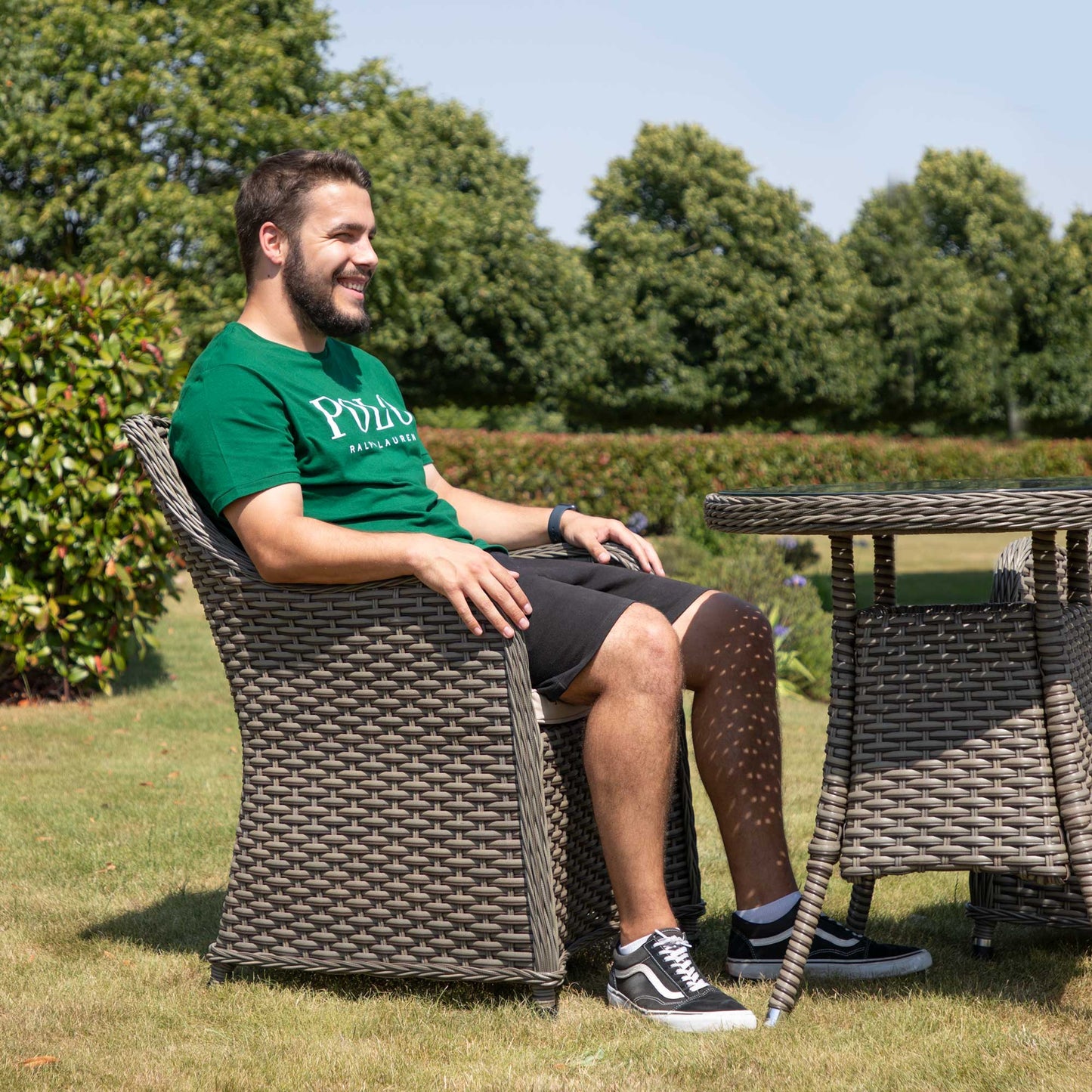 Chester 3 Piece Rattan Wicker Outdoor Dining Set with Tempered Glass Table Top, Brown - DG86