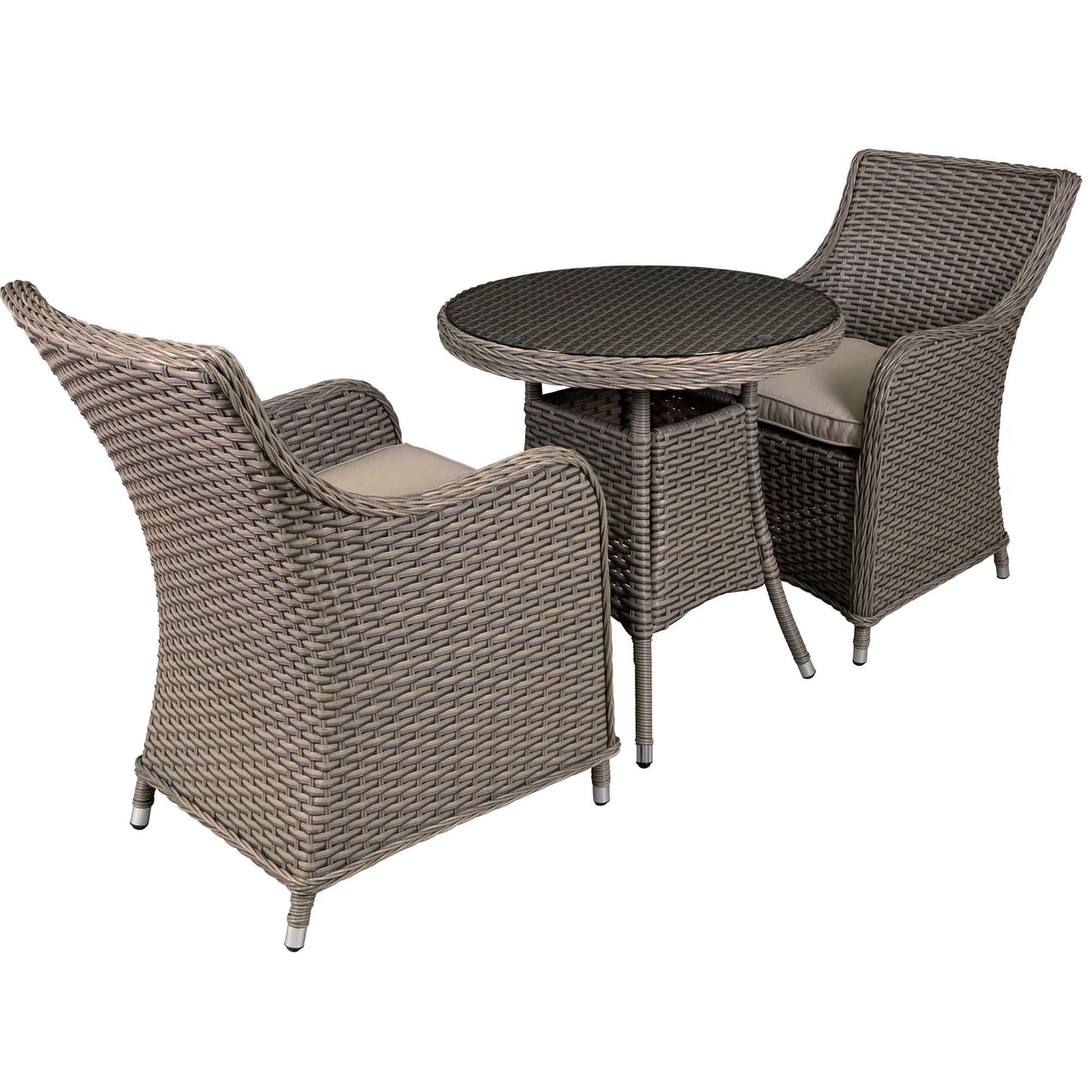 Chester 3 Piece Rattan Wicker Outdoor Dining Set with Tempered Glass Table Top, Brown - DG86