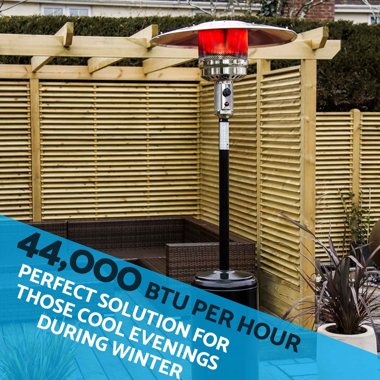 Freestanding Gas Patio Heater 13kW with Wheels & Cover for Commercial & Domestic Use, Black - DG220