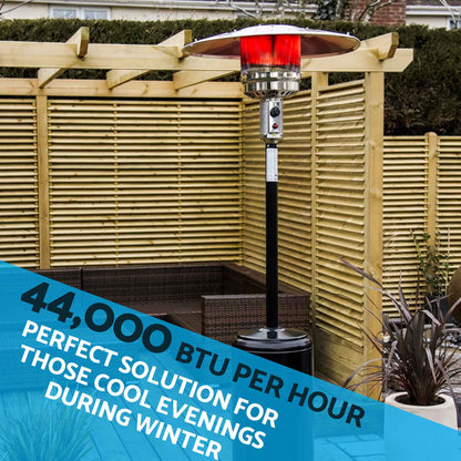 Freestanding Gas Patio Heater 13kW with Wheels & Cover for Commercial & Domestic Use, Black - DG220