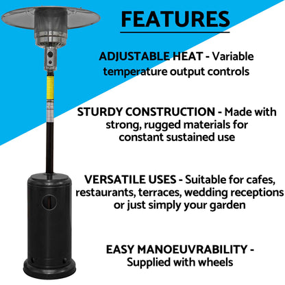Freestanding Gas Patio Heater 13kW with Wheels & Cover for Commercial & Domestic Use, Black - DG220