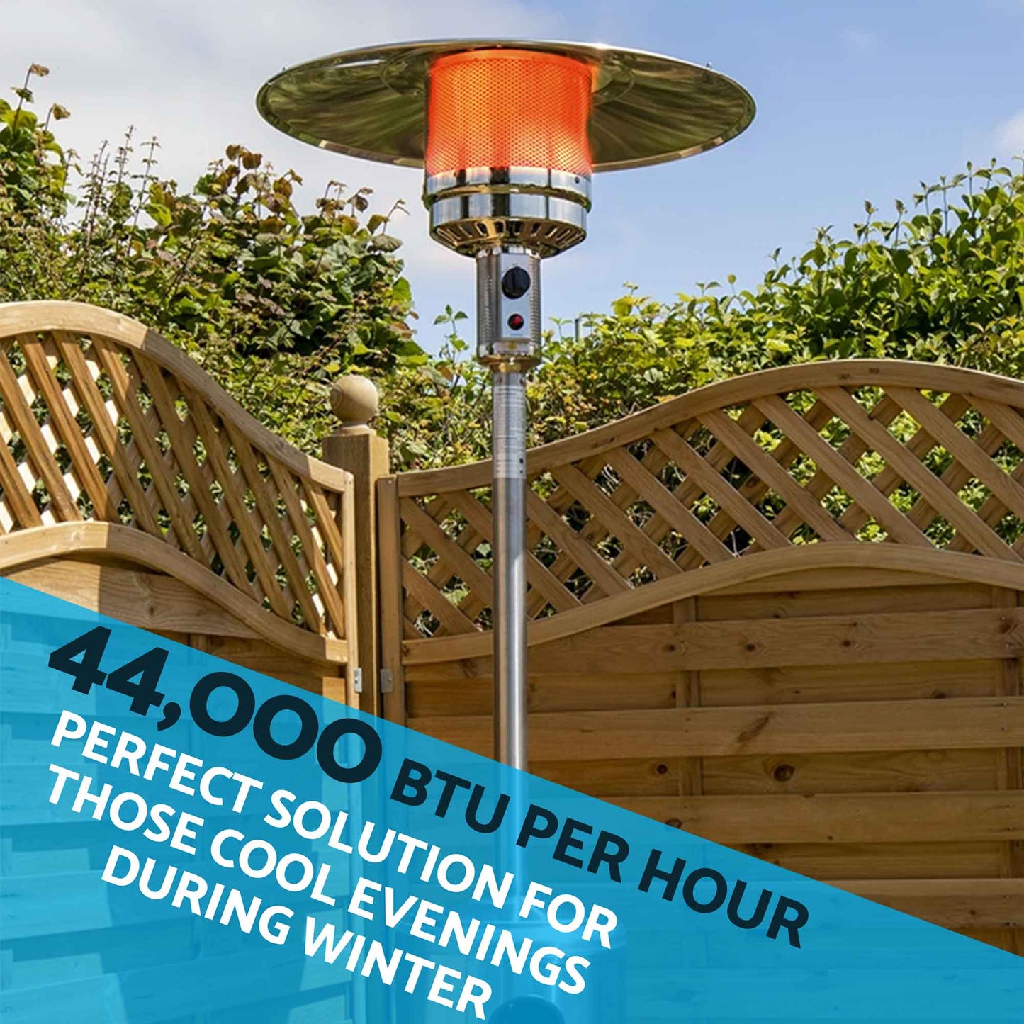 Freestanding Gas Patio Heater 13kW with Wheels & Cover, Stainless Steel - DG221