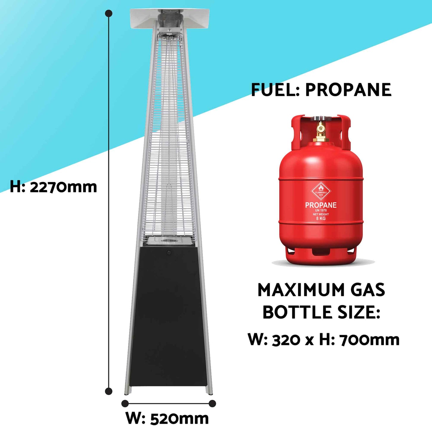 Pyramid Gas Patio Heater 13kW for Commercial & Domestic Use, Supplied with Cover, Black - DG224