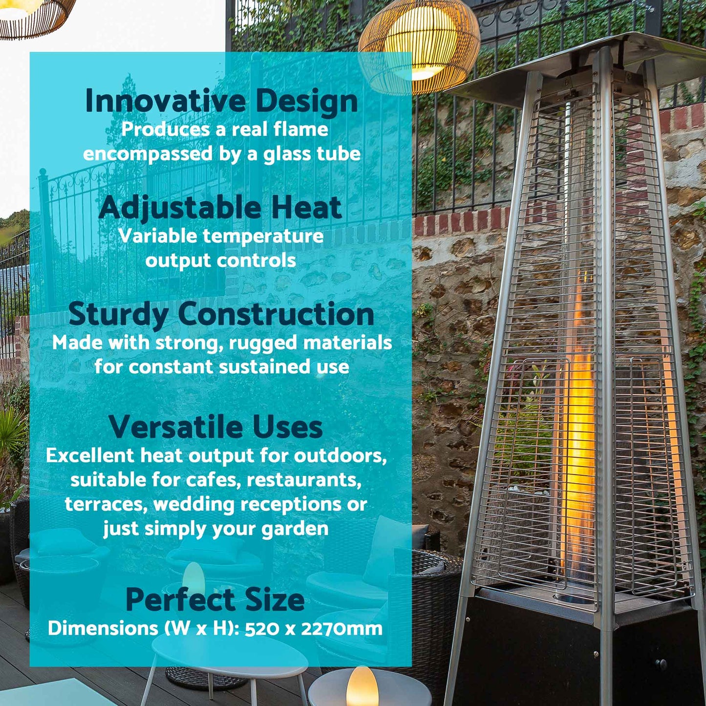Pyramid Gas Patio Heater 13kW for Commercial & Domestic Use, Supplied with Cover, Black - DG224