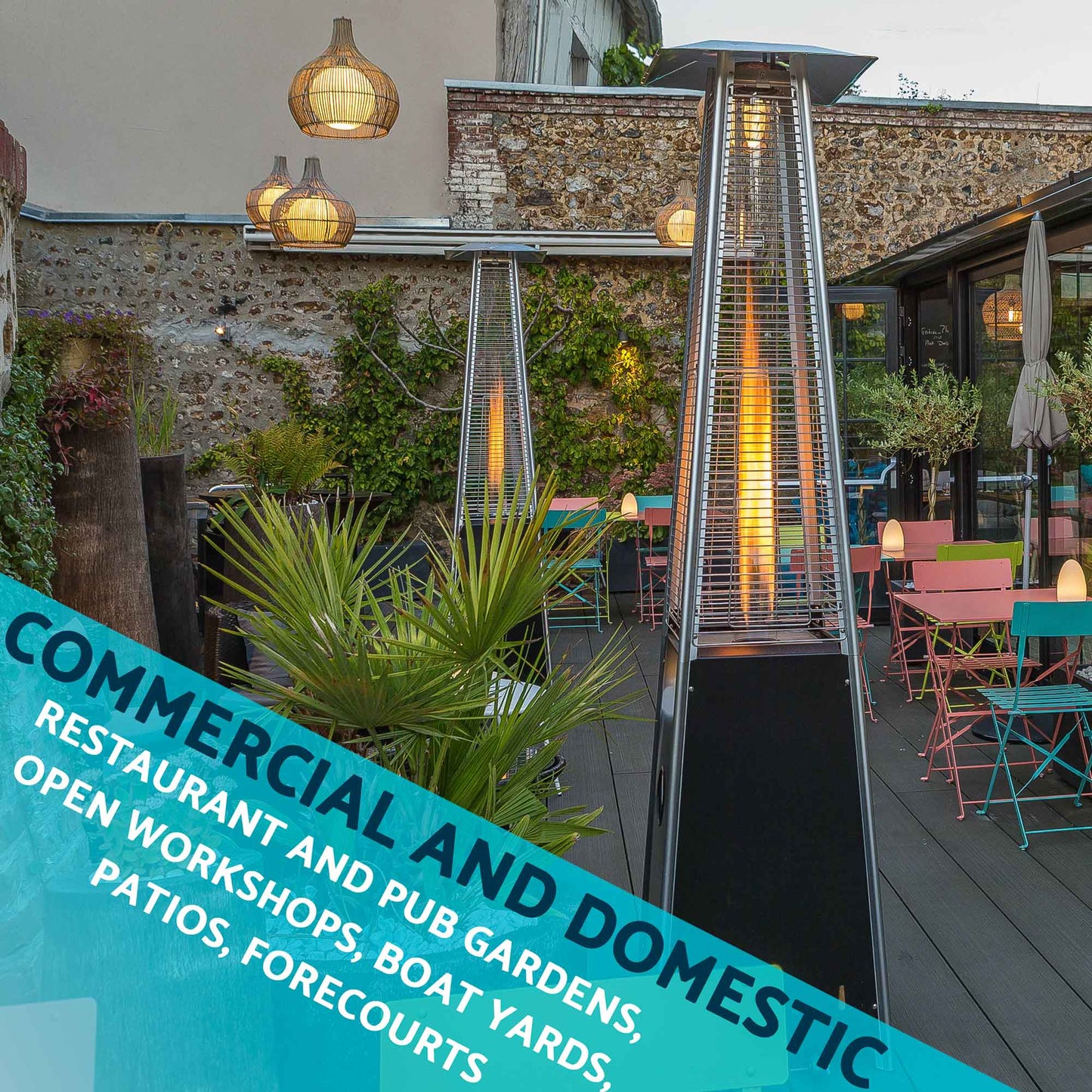 Pyramid Gas Patio Heater 13kW for Commercial & Domestic Use, Supplied with Cover, Black - DG224