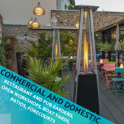 Pyramid Gas Patio Heater 13kW for Commercial & Domestic Use, Supplied with Cover, Black - DG224