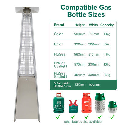 Pyramid Gas Patio Heater 13kW for Commercial & Domestic Use, with Cover, Stainless Steel - DG225