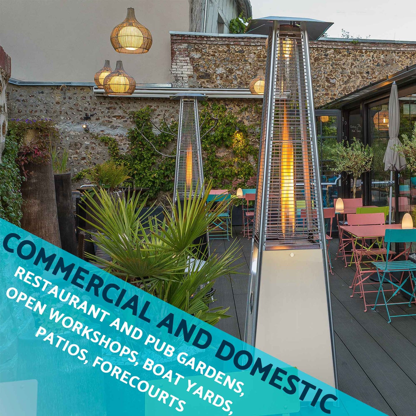 Pyramid Gas Patio Heater 13kW for Commercial & Domestic Use, with Cover, Stainless Steel - DG225