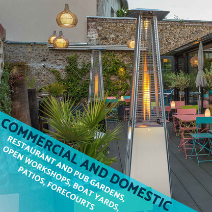 Pyramid Gas Patio Heater 13kW for Commercial & Domestic Use, with Cover, Stainless Steel - DG225